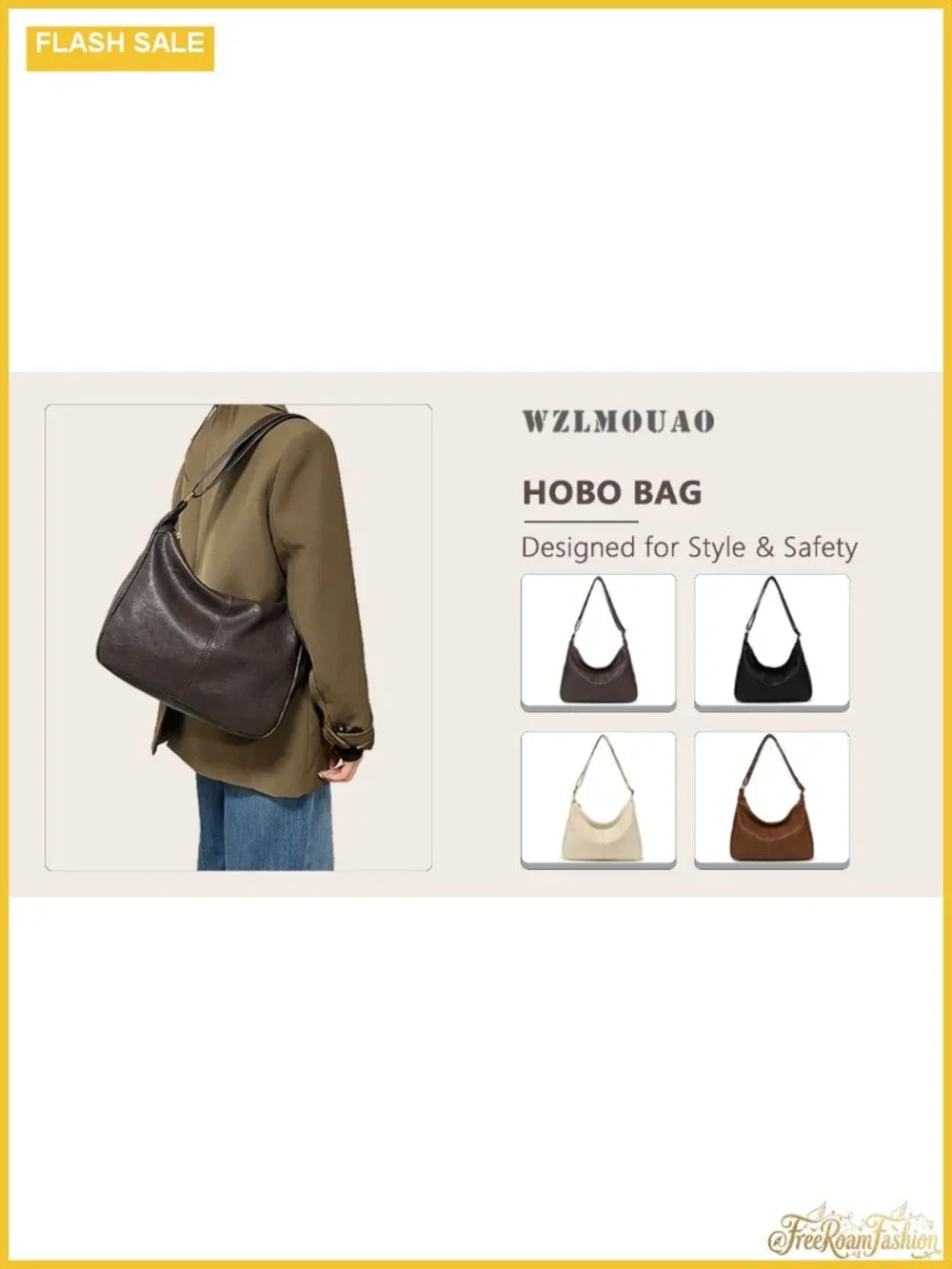 Vegan Leather Hobo Bag for Women, Slouchy Shoulder Tote, Adjustable Crossbody